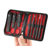 Juego de cortaúñas negros de acero inoxidable de 9 piezas, pinzas para cejas, herramienta de manicura para el hogar de gran apertura, juego de 9 piezas rojo, A