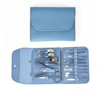 Juego de cortaúñas para manicura, tijeras para uñas, cortador de pedicura, gancho de águila de acero inoxidable, juego de recorte portátil, 16 piezas, azul