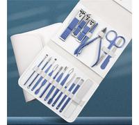 Juego de cortaúñas plateado, limas, cuchara para oreja, alicates de águila, tijeras para cejas, kit de herramientas de corte de manicura, 18 piezas, azul