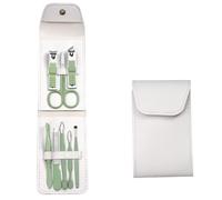 Juego de cortaúñas plateado, limas, cuchara para oreja, alicates de águila, tijeras para cejas, kit de herramientas de corte de manicura, 8 piezas, verde