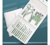Juego de cortaúñas plateado, limas, cuchara para oreja, alicates de águila, tijeras para cejas, kit de herramientas de corte de manicura, 18 piezas, verde