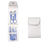 Juego de cortaúñas plateado, limas, cuchara para oreja, alicates de águila, tijeras para cejas, kit de herramientas de corte de manicura, 8 piezas, azul