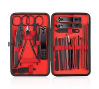 Juego de cortaúñas profesional de 25 piezas, kit de manicura y pedicura de acero inoxidable para hombres y mujeres, incluye removedor de cutículas, cortador de uñas grueso y estuche de viaje, regalo