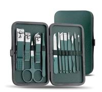 Juego de cortaúñas y tijeras de pedicura de acero inoxidable, 7, 13 y 24 piezas, color verde. Herramienta portátil para manicura y pedicura. Juego de cortaúñas, 13 piezas, color verde.
