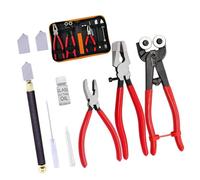 Juego de corte de vidrio premium con cortador de aceite alicates para correr, estuche de cuero, para artes y manualidades de vidriera, 10 herramientas de corte