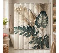 Juego de Cortina de Ducha con Estampado de Hojas de Palmera Tropical, Cortina de baño con Estampado botánico Verde y Dorado Vintage (244 x 200 cm)