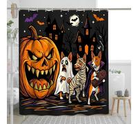 Juego de cortina de ducha de Halloween con diseño de calabaza y perro Basenji, cortina de ducha de casa embrujada, accesorios de baño aterradores, decoración de patrón impreso, 72 x 78 pulgadas