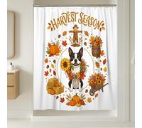 Juego de cortina de ducha de perro Boston Terrier de otoño, cortina de ducha de cosecha de granja, accesorios de baño de espantapájaros de granja, decoración de patrón impreso, 54 x 78 pulgadas
