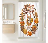 Juego de cortina de ducha de perro bulldog francés otoñal, cortina de ducha de cosecha de granja, accesorios de baño de espantapájaros de granja, decoración de patrón impreso, 36 x 72 pulgadas