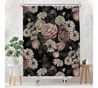 Juego de Cortina de Ducha Floral Negra para baño, diseño de Flores de Rosas oscuras, Bohemio, Victoriano, Primavera, Flores Silvestres, Mujer, Cortina de baño Vintage de 60 x 72 Pulgadas, Tela de