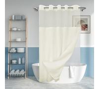 Juego de Cortina de Ducha Texturizada sin Gancho con Forro de PEVA a presión, 71 x 74 Pulgadas, Cortina de Ducha Color Crema Estilo Hotel con Ventana Superior Transparente, Repelente al Agua, Arena,