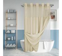 Juego de Cortina de Ducha Texturizada sin Gancho con Forro de PEVA a presión, 71 x 74 Pulgadas, Cortina de Ducha Beige Estilo Hotel con Ventana Superior Transparente, Lavable a máquina y Repelente al