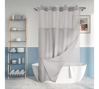 Juego de Cortina de Ducha Texturizada sin Gancho con Forro de PEVA a presión, 71 x 74 Pulgadas, Estilo Hotel con Ventana Superior Transparente, Lavable a máquina y Repelente al Agua, Gris, 71 x 74