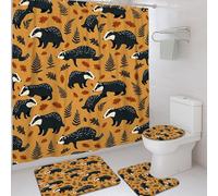 Juego de cortinas de ducha con diseño de animales, hojas de helecho, otoño, color naranja, lavable, con ganchos, cortina de ducha y alfombrilla de baño para bañera, decoración de habitación de