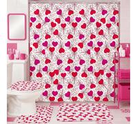 Juego de cortinas de ducha con diseño de corazón, romántico, lúdico, para el día de San Valentín, lavable, con ganchos, cortina de ducha y tapete de baño, decoración para bañera o dormitorio, 72 x 72