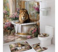Juego de cortinas de ducha con diseño de león, rosas botánicas de lujo, flores ninguna, poliéster dorado, impermeable, juego de cortina de ducha y tapete de baño, decoración para bañera y dormitorio