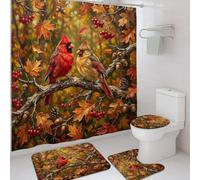 Juego de cortinas de ducha con diseño de pájaros cardenales otoñales