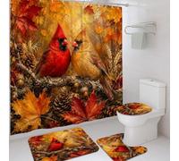 Juego de cortinas de ducha con diseño de pájaros cardenales otoñales