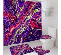 Juego de cortinas de ducha con diseño de remolinos, líneas abstractas modernas de burbujas, no violeta, tela impermeable, juego de cortina de ducha y tapete de baño, decoración para habitación de