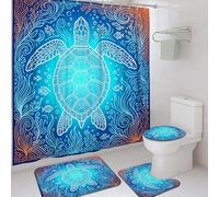 Juego de cortinas de ducha con diseño de tortuga, peces marinos, coral, verano, azul, poliéster, impermeable, juego de cortina de ducha y tapete de baño, decorativo para habitación de invitados, 72 x