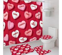 Juego de cortinas de ducha con forma de corazón, diseño de San Valentín, románticos abrazos y besos de San Valentín, poliéster, impermeable, juego de cortina de ducha y alfombra decorativa para
