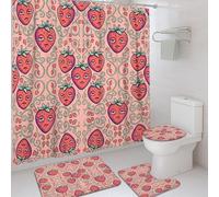 Juego de cortinas de ducha de fresa, diseño de vid, color melocotón, lavable, con ganchos, cortina de ducha y tapete de baño para bañera, decoración de habitación de invitados, 72 x 72 pulgadas