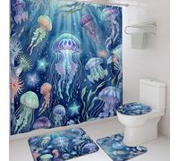 Juego de cortinas de ducha de medusa, alga marina subacuática, de poliéster azul de verano, impermeable, con cortina de ducha y alfombras, para decoración de apartamentos, 72 x 72 pulgadas