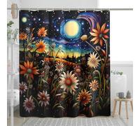 Juego de cortinas de ducha de primavera con 12 ganchos, diseño bohemio, floral, luna, botánico, abstracto, artístico, verde bosque, naranja, poliéster, decoración para baño, apartamento, hotel