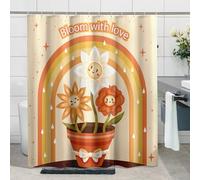 Juego de cortinas de ducha de primavera con 12 ganchos, diseño de suculentas arco iris en maceta, bohemio, floral, hojas de palabra, plantas, poliéster, amarillo, decoración de baño, casa, apartamento