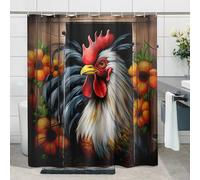 Juego de cortinas de ducha de primavera con 12 ganchos, diseño rústico de pollo, estampado floral, hojas lindas, blanco, rojo, naranja, poliéster, baño, decoración de casa, apartamento, hotel