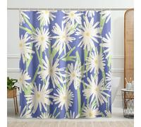 Juego de cortinas de ducha de primavera con 12 ganchos, hermosa belleza botánica floral, graffiti, niñas, dibujos animados, violeta, blanco, poliéster, baño, decoración, casa, apartamento, dormitorio