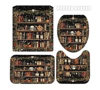 Juego De Cortinas De Ducha Halloween, Juego De Cortinas De Ducha Negras Terroríficas Para Decoración Baño Con Alfombrillas Antideslizantes, Decoración Lavable A Máquina Para Fiestas Dormitorios