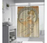 Juego de Cortinas de Ducha Vintage Art Nouveau Vestido Naranja Retro Lady Flower decoración de baño Impermeable a máquina Cortina de baño Lavable con Ganchos 180x180cm