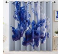 Juego de Cortinas Opacas Estampadas 2 Piezas con Ojales - Abstracto Moderno artístico Humo Cortinas para Dormitorio y Salón, Oscurecimiento, Lavables y Resistentes (Azul Gris Claro, 140An×280Al cm)