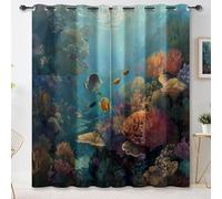 Juego de Cortinas Opacas Estampadas 2 Piezas con Ojales - Mundo Submarino corales Peces Cortinas para Dormitorio y Salón, Oscurecimiento, Aislantes, Lavables y Resistentes (Vistoso, 91An×214Al cm)