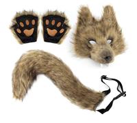 Juego de cosplay de lobo - Kit de accesorios de animales sintéticos | Paquete de guantes realistas con clip de cola, traje de de carnaval de Halloween, espectáculo de, accesorio de