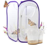 Juego de cría de mariposas para niños | 14 orugas + gran hábitat (40x40x60 cm) | libro electrónico + materiales de aprendizaje | criar orugas en casa a partir de 3 años