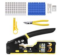 Juego de crimpadora RJ45, herramienta de red para conectores de red CAT5/CAT6/CAT7, 50 conectores CAT6, 50 fundas, herramienta profesional de reparación RJ45/RJ11/RJ12