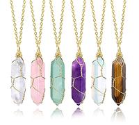 Juego de cristales curativos, cristal natural y piedras curativas, piedras de chakras de cristal curativo de colores, collar con colgante hexagonal, serie de meditación y yoga para hombres y mujeres