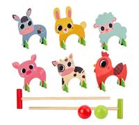 Juego De Croquet | Croquet De Madera, Niños Al Aire Libre, Juego De Croqet De Animales Con Mazos Y Bolas, Diseño De Viaje De Colores Brillantes, Construcción De Madera Duradera Para Niños Y Niñas, Ju