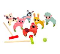 Juego de croquet de madera: juguete de tallo de madera duradero, colorido juego de animales | Kit de croquet 17.13in con estuche de viaje y objetivos animales de dibujos animados, actividad de aprendi