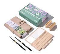 Juego de cuaderno de bocetos de acuarela de viaje, 17 x 9,9 cm, 100% algodón, prensado en frío, 20 hojas, diario de arte con paleta de pintura de cerámica vacía de 36 pocillos y 2 pinceles de acuarela