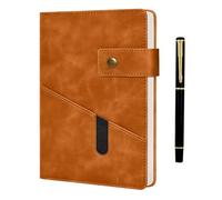 Juego de cuaderno y bolígrafo, cuaderno de cuero rayado A5, 200 páginas, papel rayado grueso de 100 g/m², organizador personal, diario de cuero marrón, diario A5 para hombres y mujeres, escuela