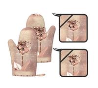 Juego de Cuatro Piezas de Guantes y Manoplas Resistentes al Calor para Hornear, Guantes de Cocina Antideslizantes, Manoplas para Horno de Cocina, Rosa Rosa, Oro, Cobre, Lentejuelas Brillantes