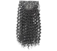Juego de cuatro piezas, extensiones rizadas de clip de color marrón oscuro, aspecto y tacto naturales, fibra de alta temperatura de 20 pulgadas, reutilizables y desmontables, diseño seguro de