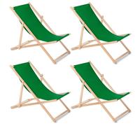 Juego de cuatro tumbonas para playa y jardín de madera de haya color verde