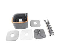Juego de cubeta y trapeador giratorio, con almohadillas de microfibra autoescurridoras, para limpieza de pisos de baldosas de madera, acero inoxidable gris de 53,15 pulgadas (2 Mop Pads)