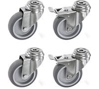 Juego de cubiertas de caucho termoplástico, carcasa de acero inoxidable Proroll, con agujero dorsal, 4 ruedas de maniobra, 2 de ellas con freno doble