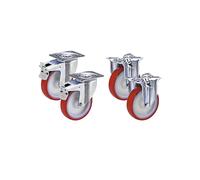 Juego de cubiertas de poliuretano sobre llantas de poliamida TENTE, 2 ruedas de maniobra con freno doble y 2 fijas