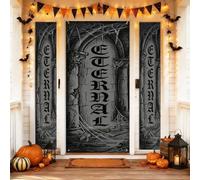 Juego de cubiertas para puerta de bienvenida eterna, diseño gótico de telaraña espeluznante, arco gótico, Halloween, negro, día festivo, porche, puerta, pancarta decorativa para casa, al aire libre